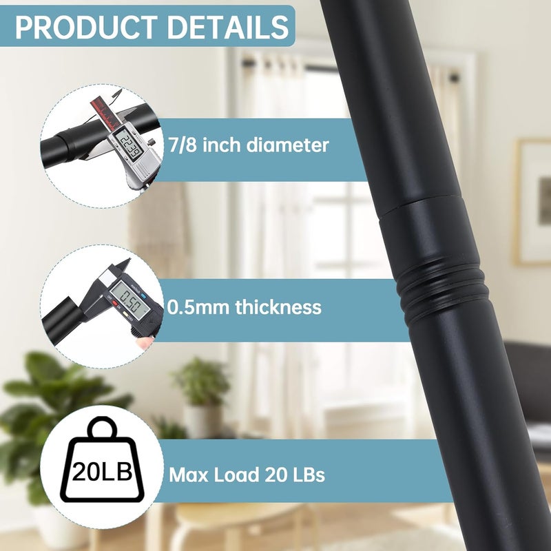eboatop Black Shower Curtain Rod - Tension Curtain Rod Adjustable 32 to 62 inch Spring Tension Shower Rod No Drilling Non Slip, Matte Black - Image 2